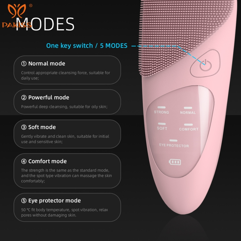Pakiss Electric Facial Cleansing Brush, Waterproof Silicone Face Brush for Deep Cleaning, Blackhead Removal &amp; Eye Care