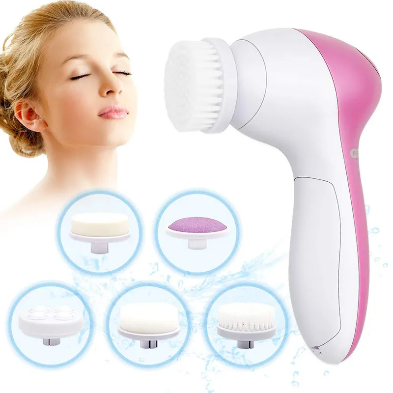 5 in 1 Electric Sonic Battery Facial Wash Deep Clean Blackhead Manual Silicone Face Cleansing Brush