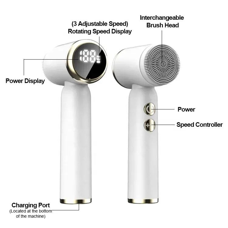 Electric LCD Display Screen Facial Scrub Brush Vibrating Silicon Face Cleansing Brush