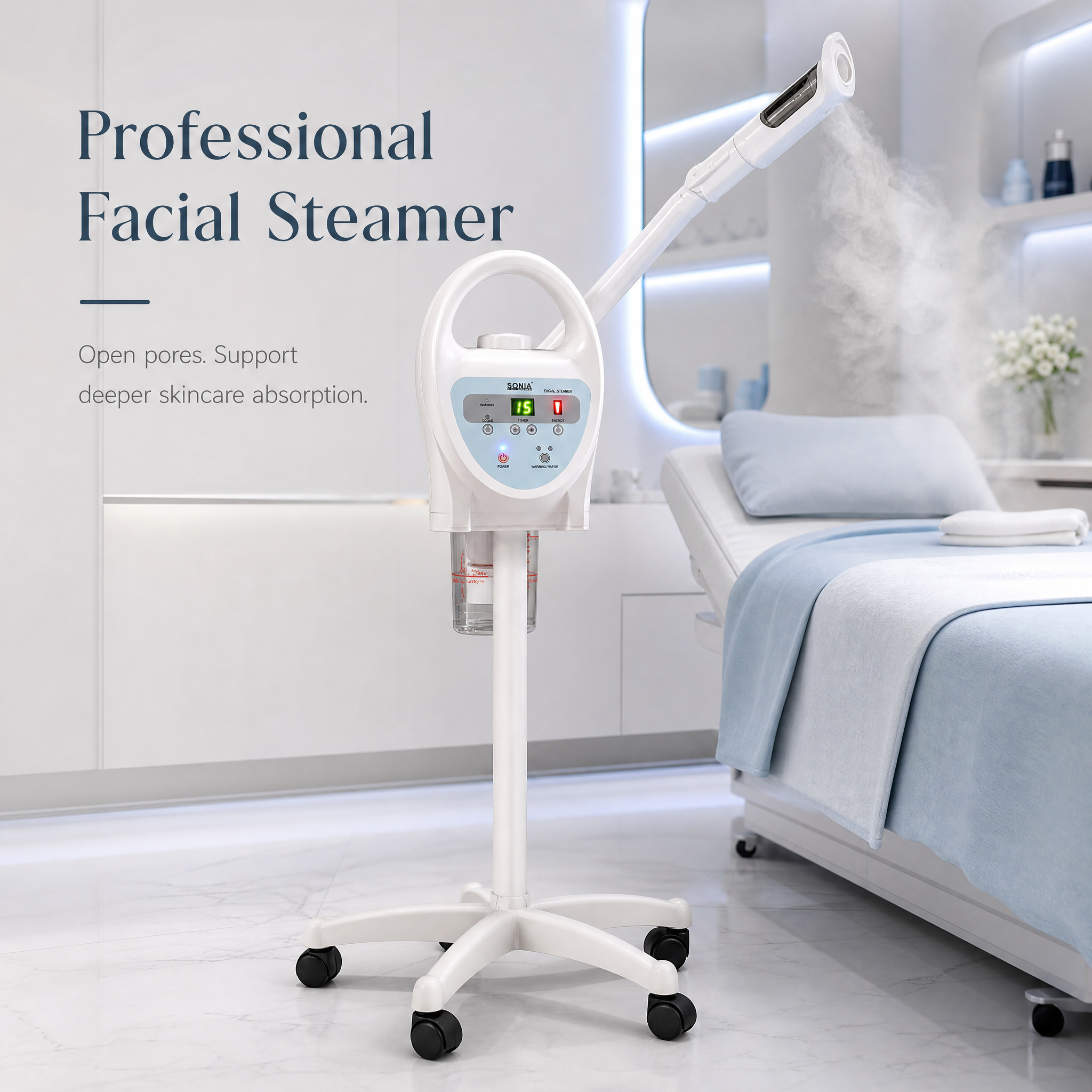 New Beauty Ozone Facial Vaporizer Cosmetic Digital Ozone Facial Steamer With Stand Skin Deep Cleaning Machine