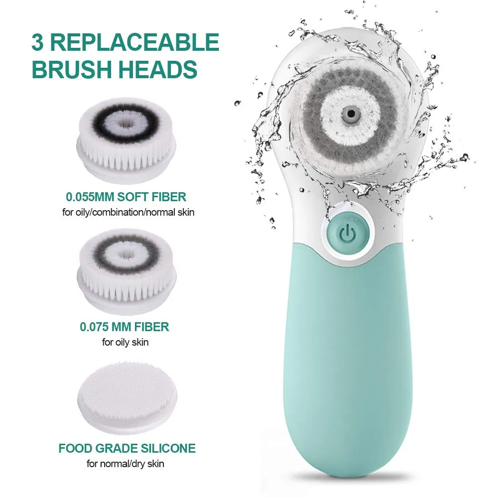 Electric Facial Cleansing Brush with 3 Interchangeable Exfoliating Heads