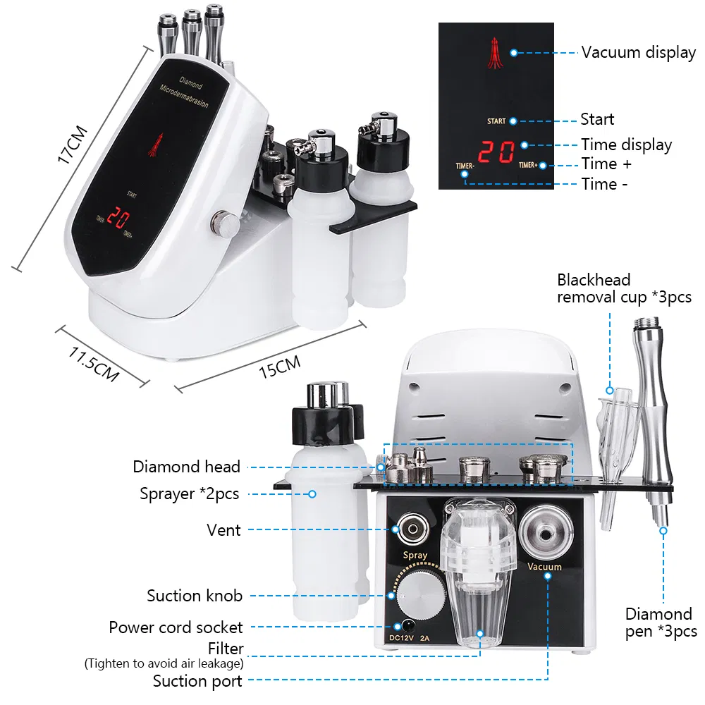 OEM/ODM Diamond Dermabrasion Oxygen Spray Vacuum Pore Cleaner Dead Skin Removal Blackhead Remover