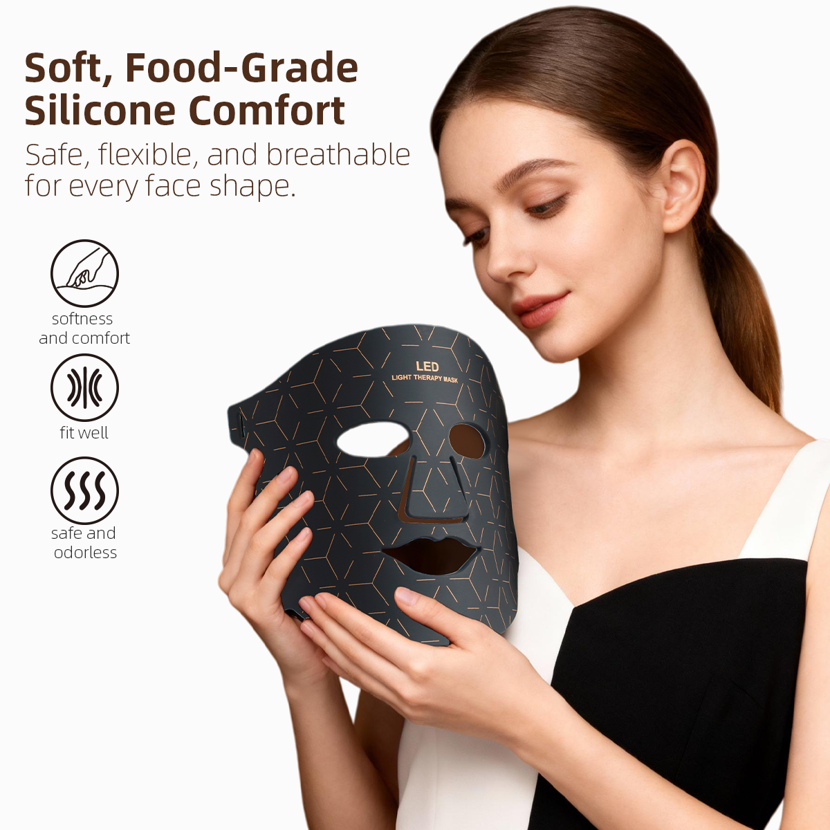 Redfy Own Brand Handheld Facial Neck Beauty Device Led Photon Nir Infra Red Light Therapy Mask Silicone Health Care Portable