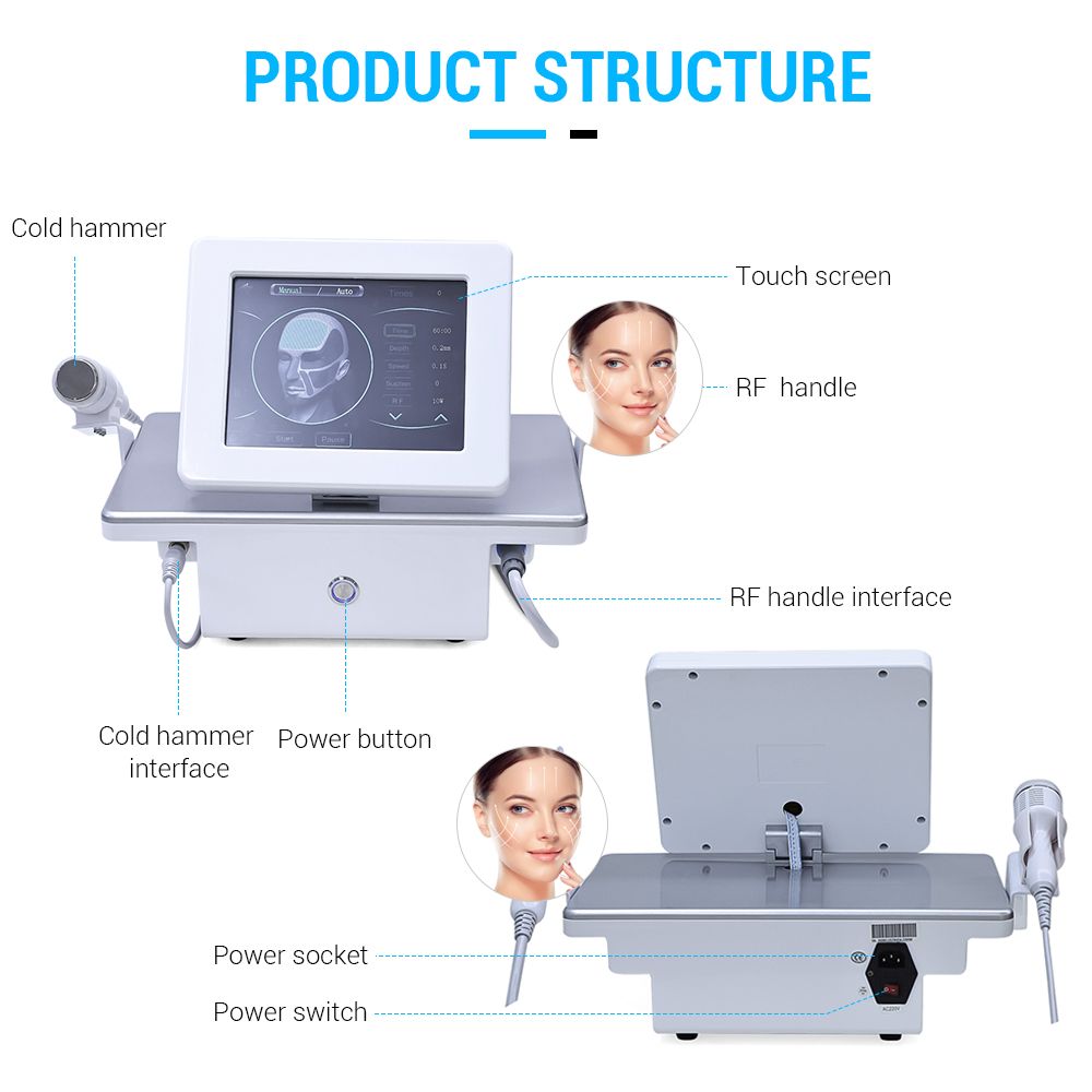 Portable 10p 25p 64p &amp; Nano Tip Radiofrequency Fractionated Gold Rf Skin Tightening Machine 2 in 1 with Cold Hammer