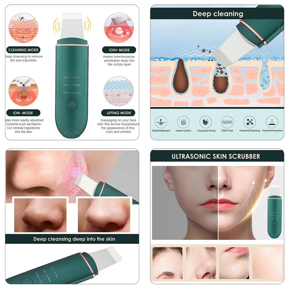Waterproof Pore Clean Exfoliator Ultrasonic Skin Scrubber Ultrasonic Skin Shovel Face Scrubber with Mist for for Home and Salon