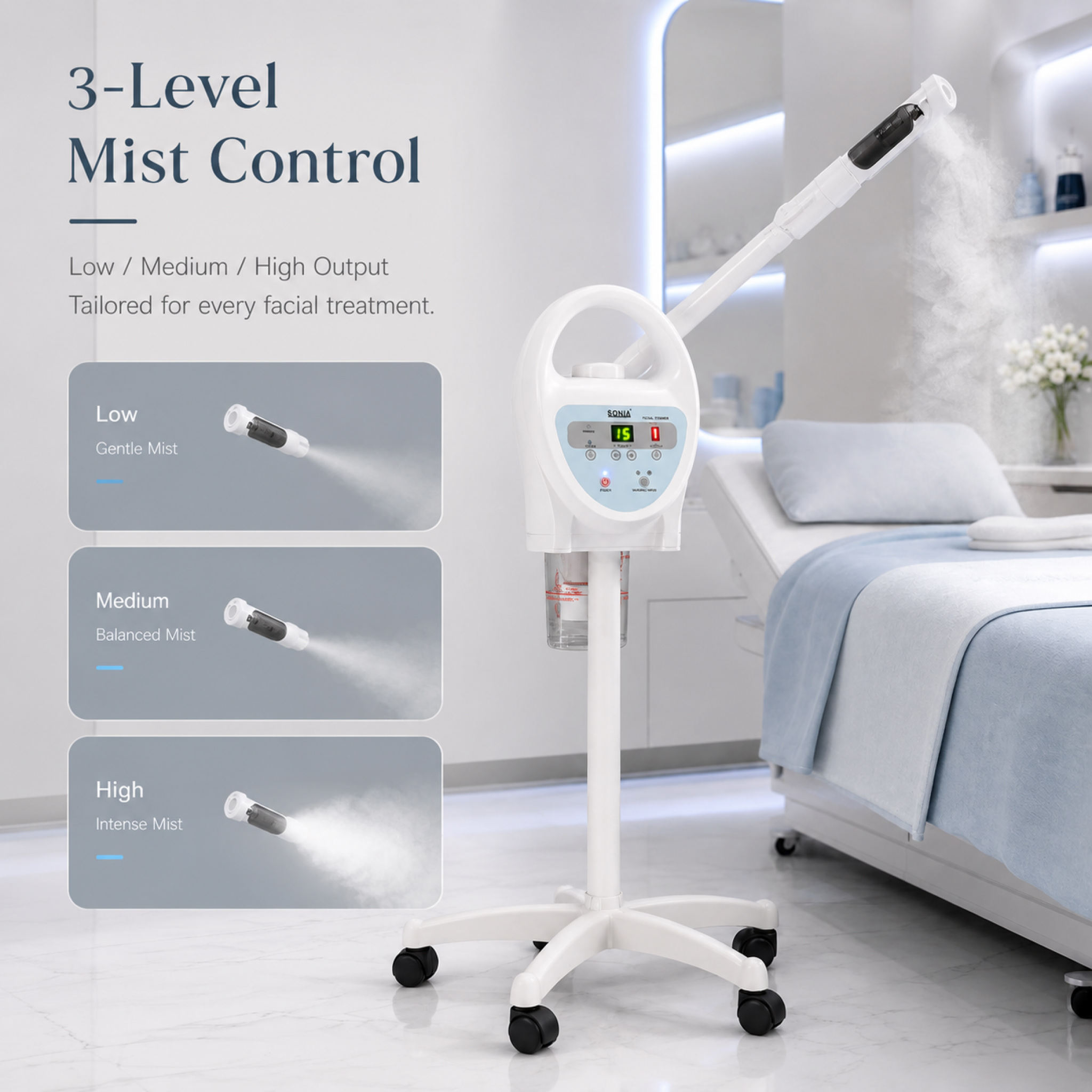 New Beauty Ozone Facial Vaporizer Cosmetic Digital Ozone Facial Steamer With Stand Skin Deep Cleaning Machine
