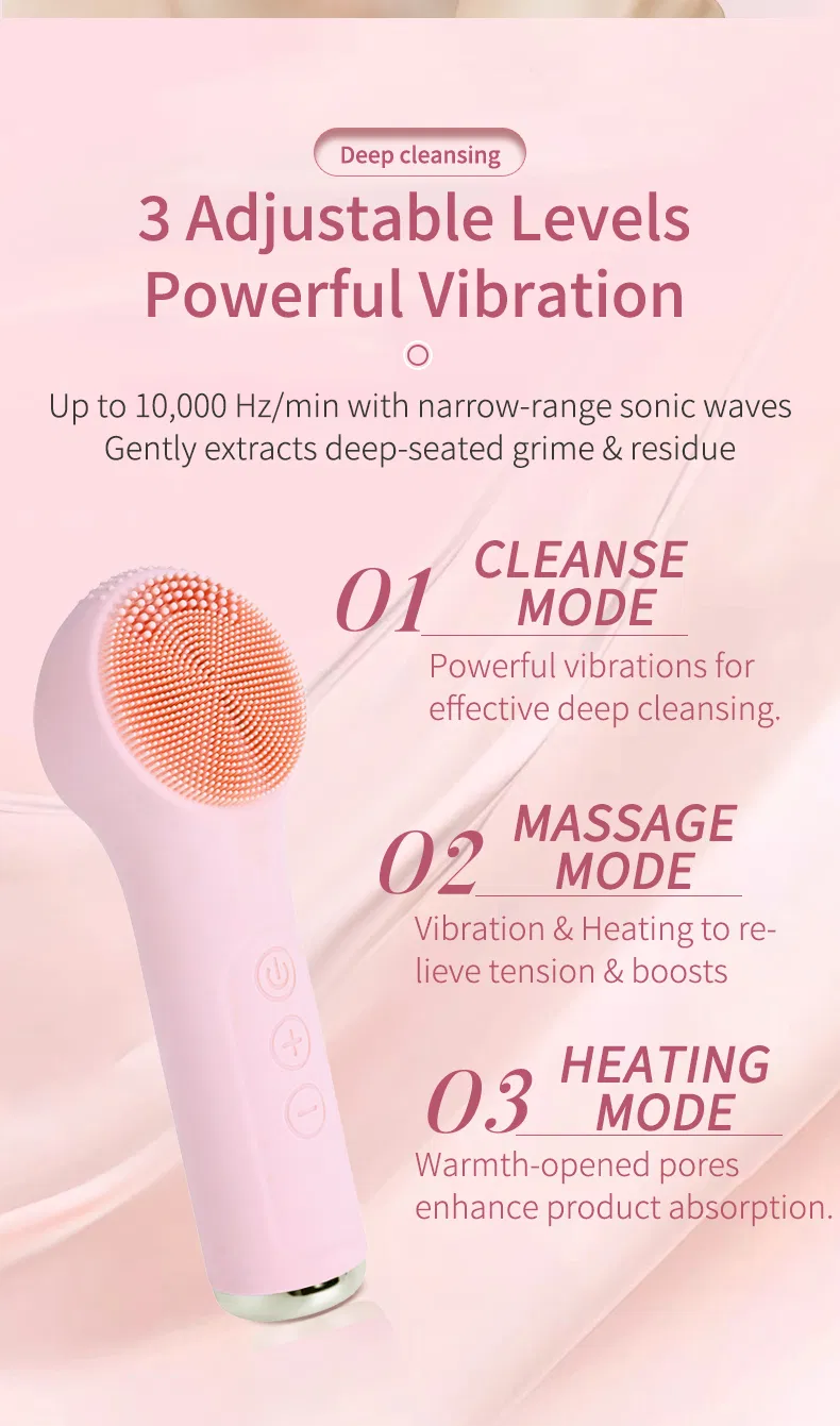 Facial Massager Face Cleaning Brush Skin Scrubber Silicone Electric Facial Cleansing Brush Waterproof Ipx7 with CE