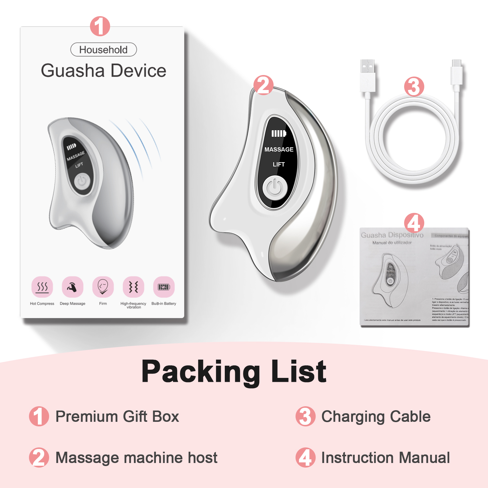 Gua Sha Microcurrent Vibration Face Massager Wrinkle Face Lift Guasha Facial Tool Electric Gua Sha Device