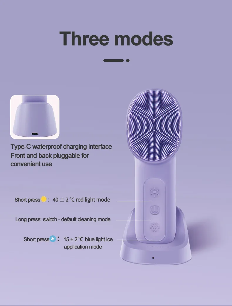 Professional Electric Face Cleansing Device Brush for Home Use Facial Cleaning Brush Silicone Face Scrubber Wash Brush Warm Function Facial Cleaning System
