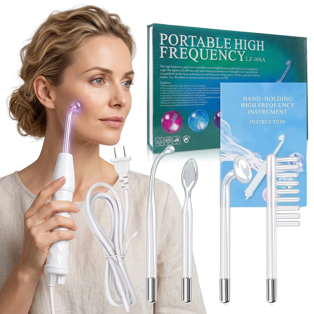 Portable High Frequency Electrotherapy Wand 4 Glass Tubes Acne Removal Multi Standard Plug Facial Beauty Device