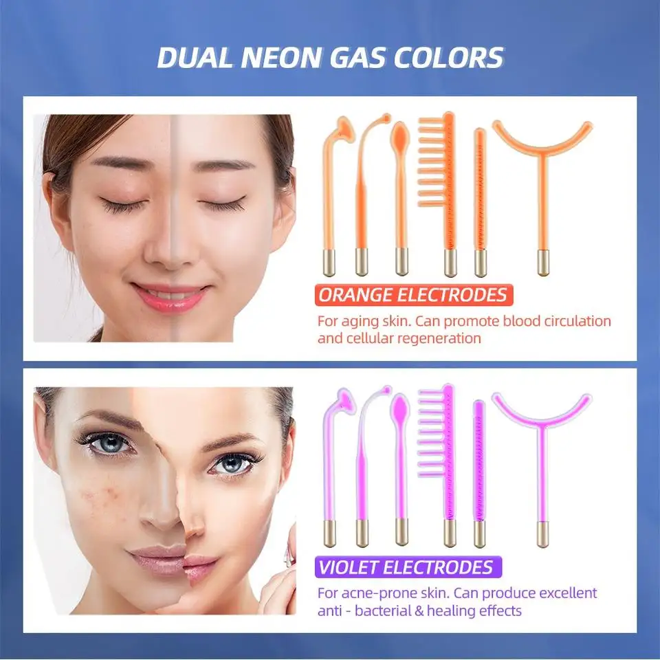 4 in 1 Orange Violet Ray Wand Facial Beauty Ozone Therapy High Frequency