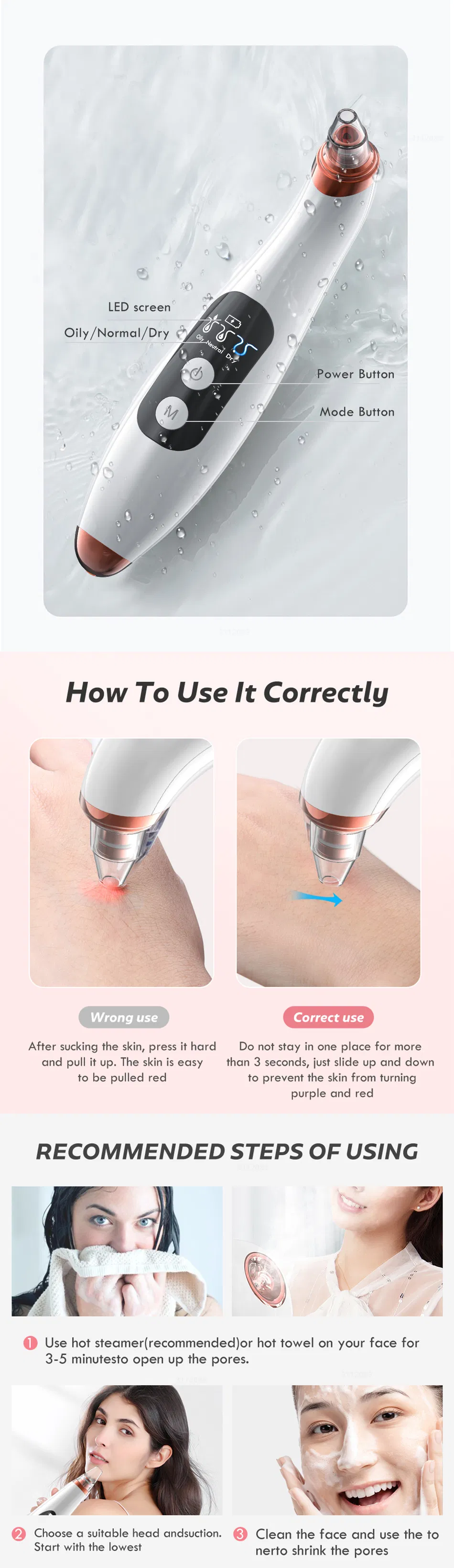 6 Probes and 3 Modes Electric Professional Rechargeable Pore Cleaner Vacuum Suction Facial Blackhead Remover