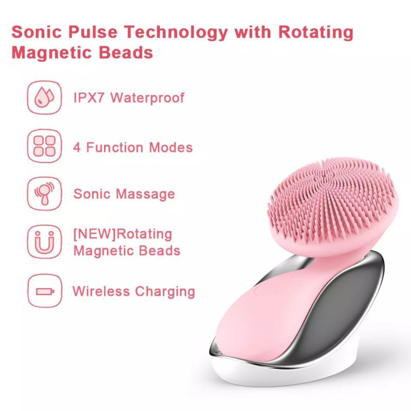 Electric Rechargeable Waterproof Ipx7 Silicone Facial Cleansing Brush with Magnetic Charging Base for Deep Cleaning