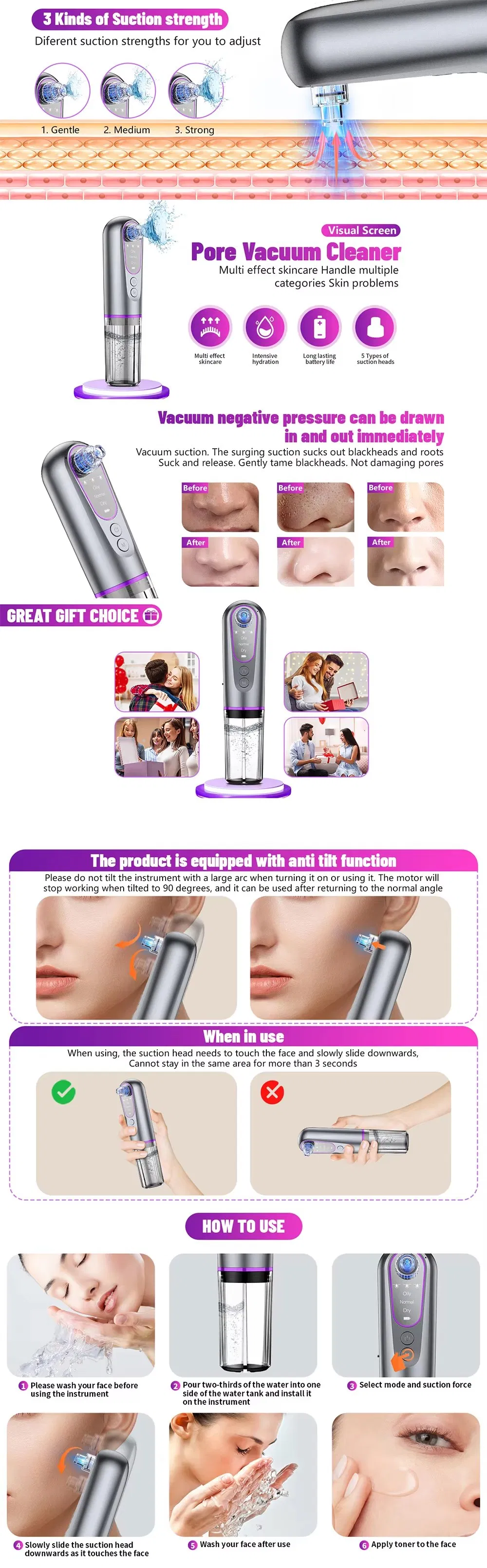 Pore Vacuum Blackhead Remover Multi-Functional Facial Smart Handheld Suction Machine Electric Vacuum