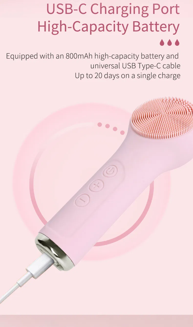 Facial Massager Face Cleaning Brush Skin Scrubber Silicone Electric Facial Cleansing Brush Waterproof Ipx7 with CE
