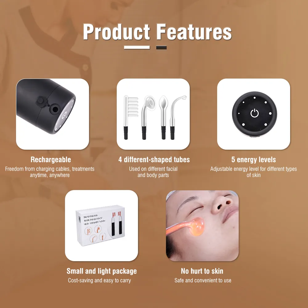 Wireless 4 in 1 Handheld Skin Rejuvenation High Frequency Wand Electrotherapy Facial Device