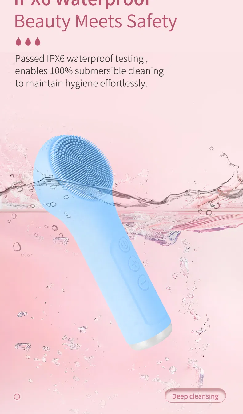 Facial Massager Face Cleaning Brush Skin Scrubber Silicone Electric Facial Cleansing Brush Waterproof Ipx7 with CE