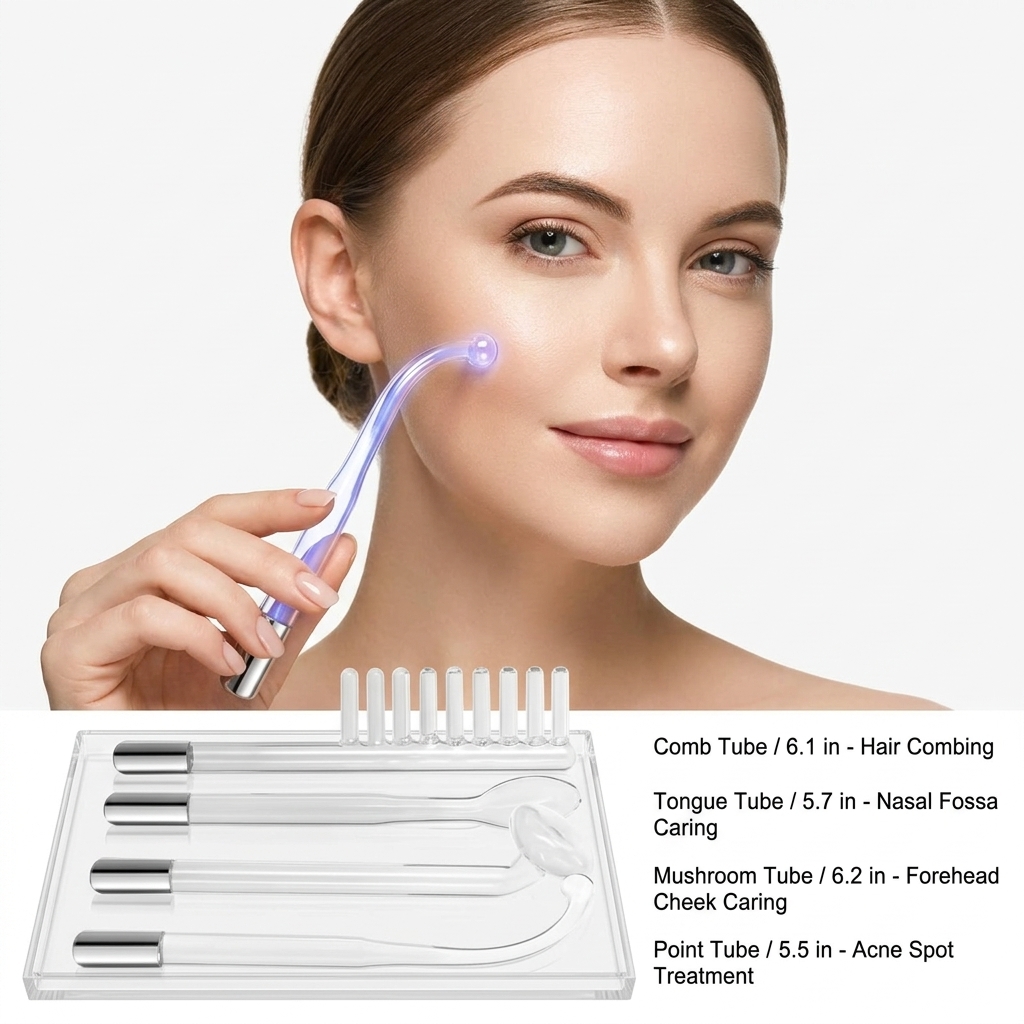 Portable High Frequency Electrotherapy Wand 4 Glass Tubes Acne Removal Multi Standard Plug Facial Beauty Device