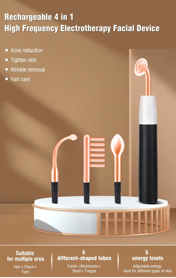 Wireless 4 in 1 Handheld Skin Rejuvenation High Frequency Wand Electrotherapy Facial Device
