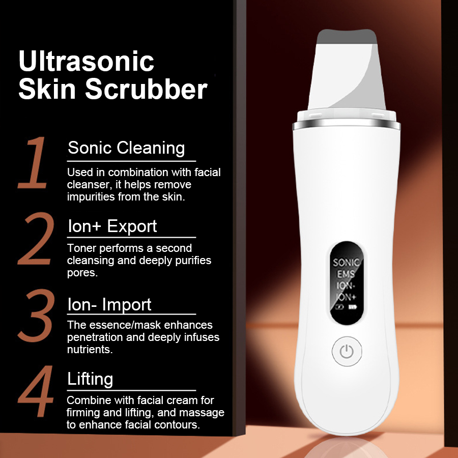 Private Label Acceptable Professional 24kHz Ultrasonic Skin Scrubber Deep Exfoliation Electric Ultrasonic Skin Scrubber