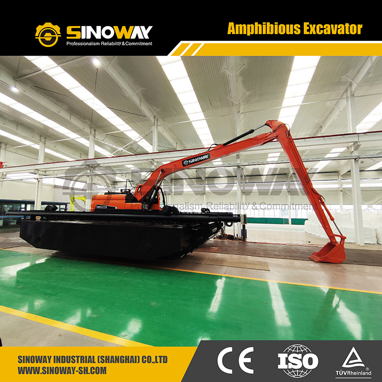 Mini Amphibious Equipment Small Long Reach Floating Pontoon Excavator for Deep Water Derdging