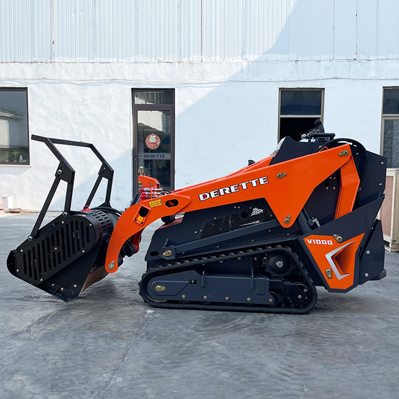 Derette V1000 Compact Tracked Loader EPA Certified with Forestry Mulcher for Derette Mini Skid Steer