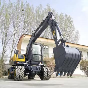 Free Shipping Brands Diesel Wheeled Excavators 4X4 Small Wheel Excavator Mini 8 Ton 9 Ton Long Reach Excavators with Thumb