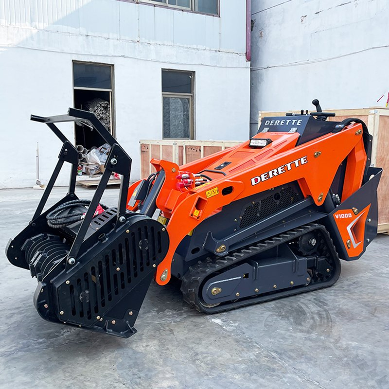 Derette V1000 Compact Tracked Loader EPA Certified with Forestry Mulcher for Derette Mini Skid Steer