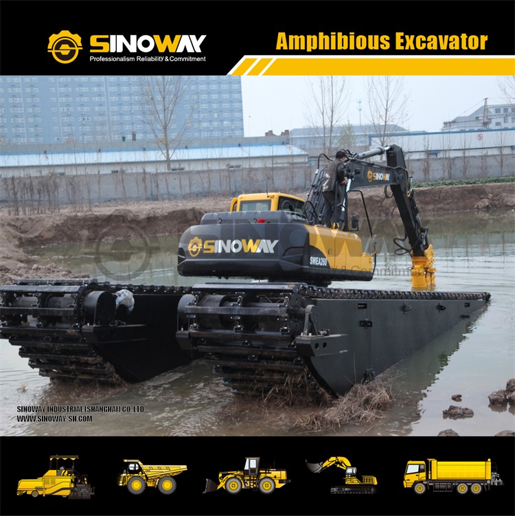 Best Price Long Reach Land and Water Excavator with Floating Tank Pontoon Tracks Mini River Amphibious Swamp Buggy with Backhoe and Dredging Pump for Sale