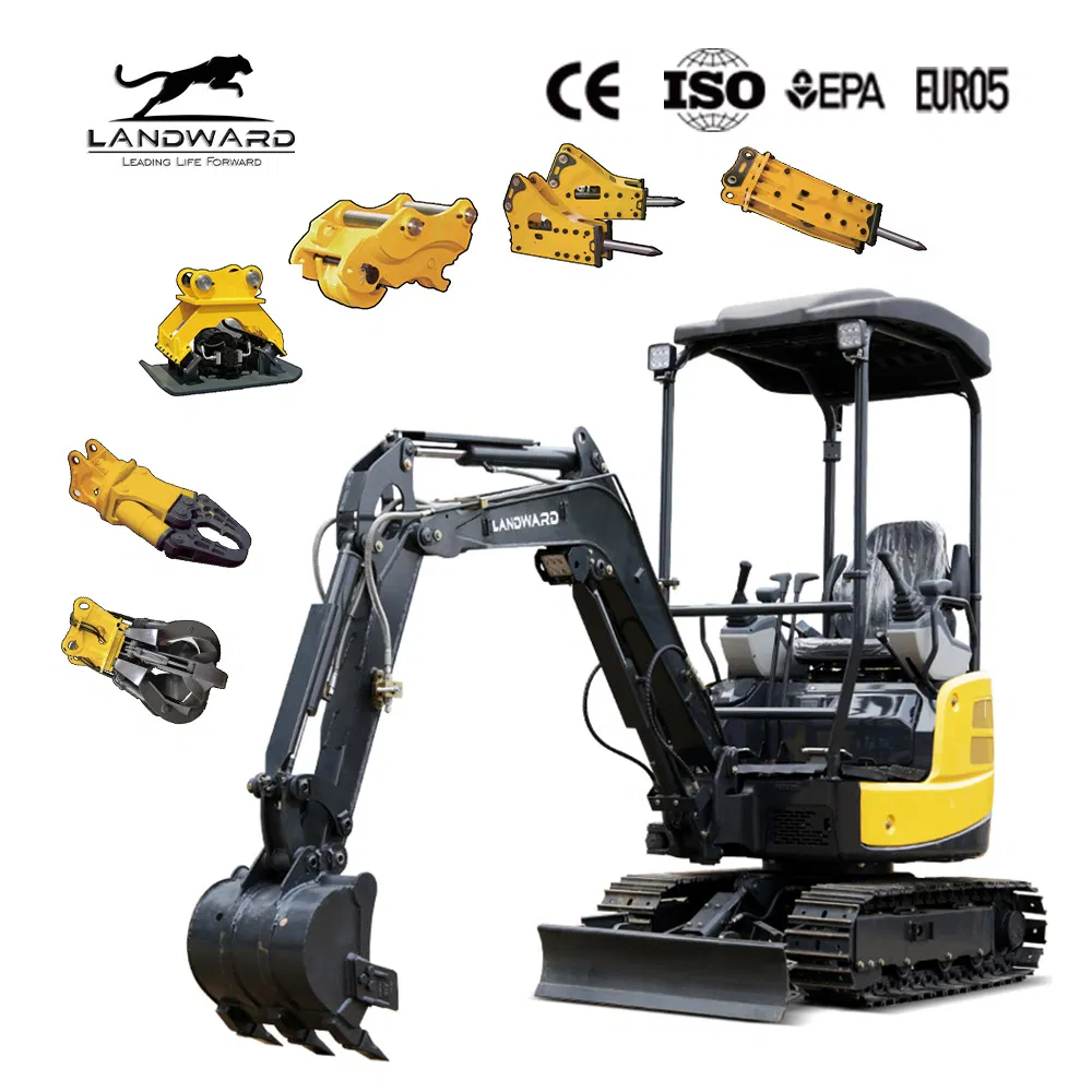 Landward Cheap Price Earthmoving Mini Crawler Excavator Auger/Hammer/Ripper/Quick Hitch/Ditching Bucket/Grapple Multiple Attachments Optional Small Excavator