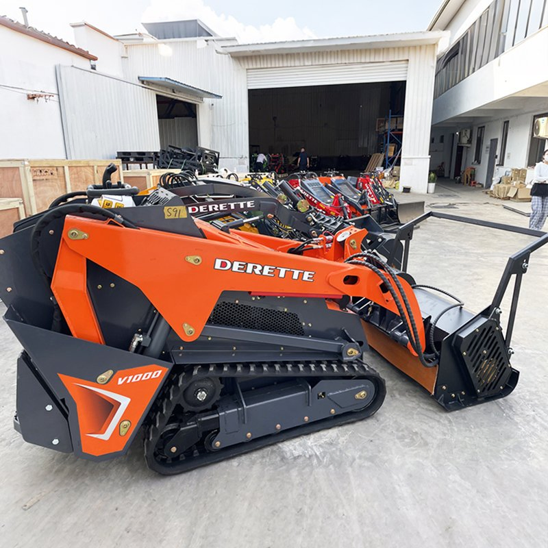 Derette V1000 Compact Tracked Loader EPA Certified with Forestry Mulcher for Derette Mini Skid Steer