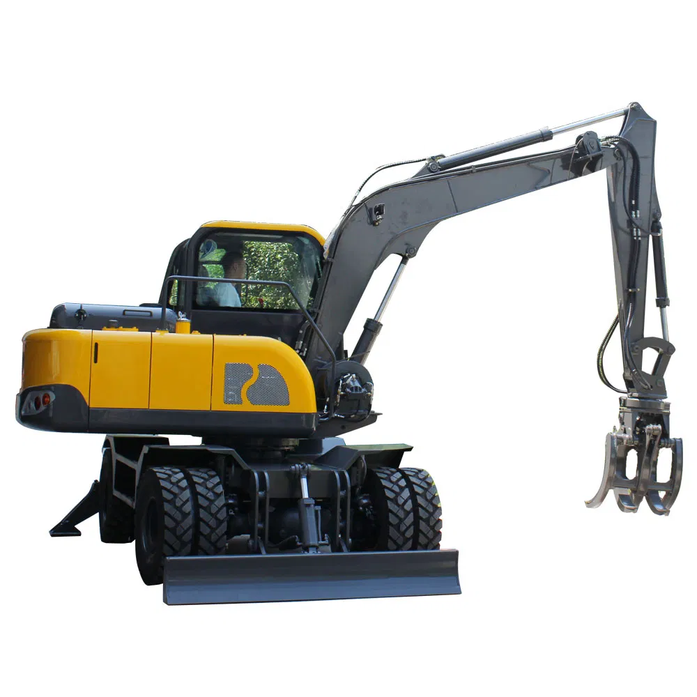 Construction Road Crushing Wheel Wood Grabber Excavator Digger Mini Excavator Wheel Excavators 6ton Small Digger Earth Moving Machine Backhoe Wheeled Excavator