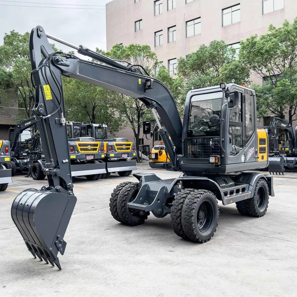 7 Ton Hydraulic Wheeled Excavator Diesel Engine Long Reach Quick Hitch Mini Excavator