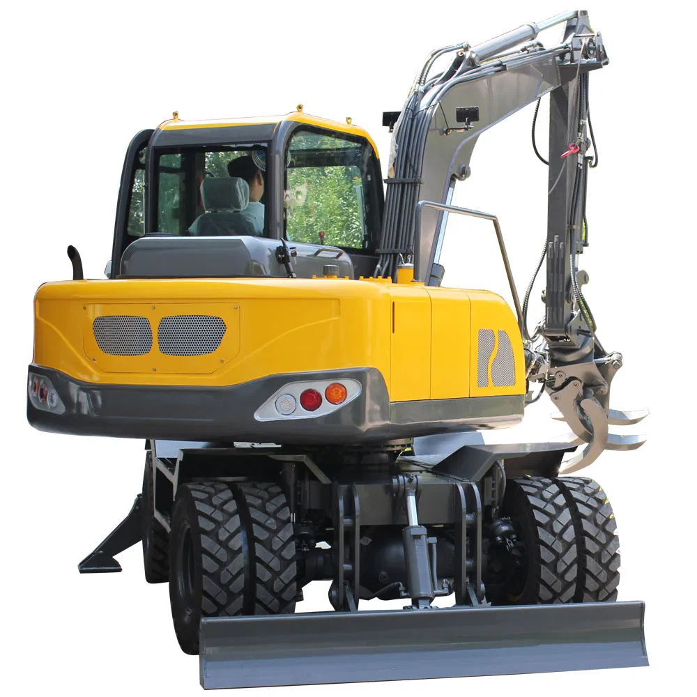 Construction Road Crushing Wheel Wood Grabber Excavator Digger Mini Excavator Wheel Excavators 6ton Small Digger Earth Moving Machine Backhoe Wheeled Excavator