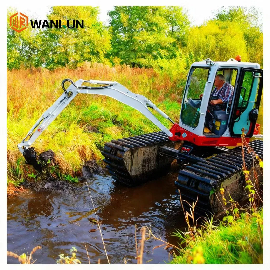 Long Reach Boom Swamp Buggy Dredger Mini Floating Excavator for Rivers Lakes Wetlands Marshes and Mudflats