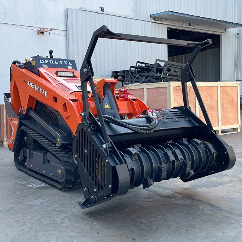 Derette V1000 Compact Tracked Loader EPA Certified with Forestry Mulcher for Derette Mini Skid Steer