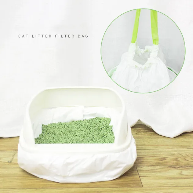 Saco de Lixo para Gato com Furo Respirável, Sifão, Descartável, Forro de Caixa para Animais de Estimação com Cordão