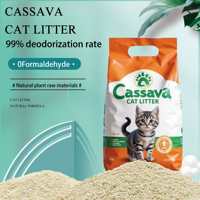 Preço de Fábrica Atacado Areia para Gato Sem Intermediários Areia para Animais de Estimação à Base de Plantas Aromatizada com Chá Verde Alta Qualidade Areia para Gato de Mandioca
