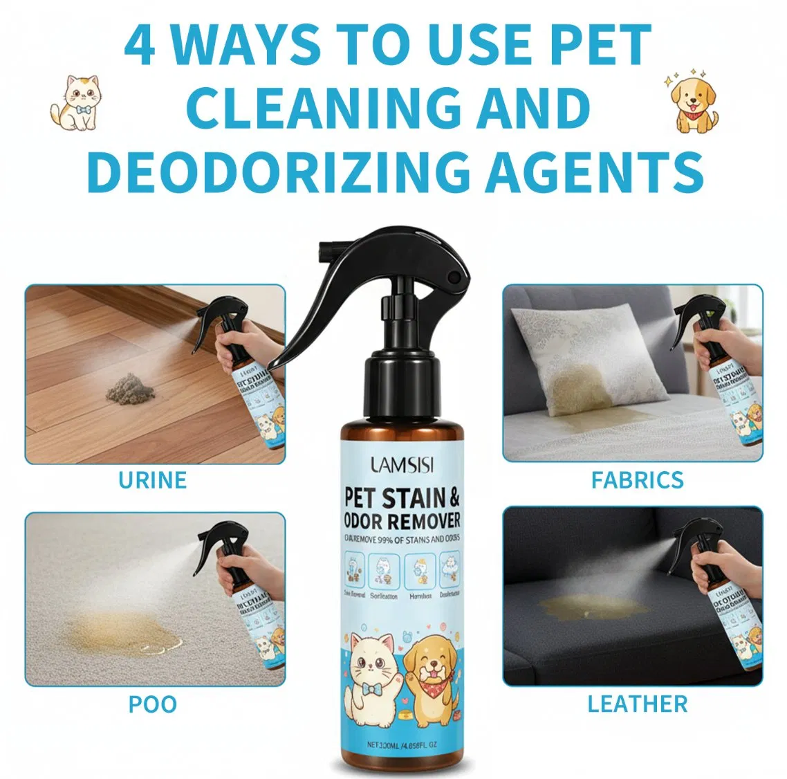 Desodorizador de Gaiola para Pequenos Animais Spray Eliminador de Odor para Animais de Estimação Limpeza Segura e Ecológica Spray Desodorante para Animais de Estimação Spray Removedor de Manchas e Odor para Animais de Estimação