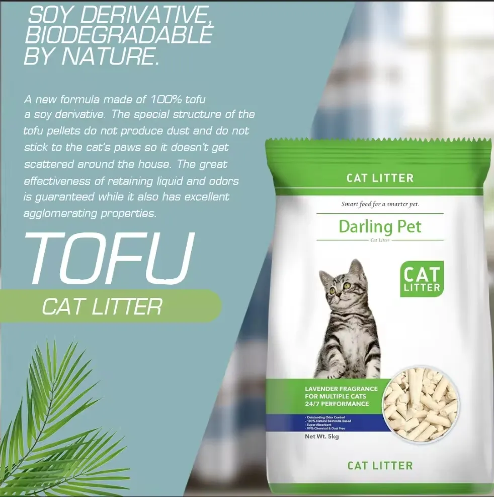 Areia para gatos biodegradável natural feita de tofu para gatos