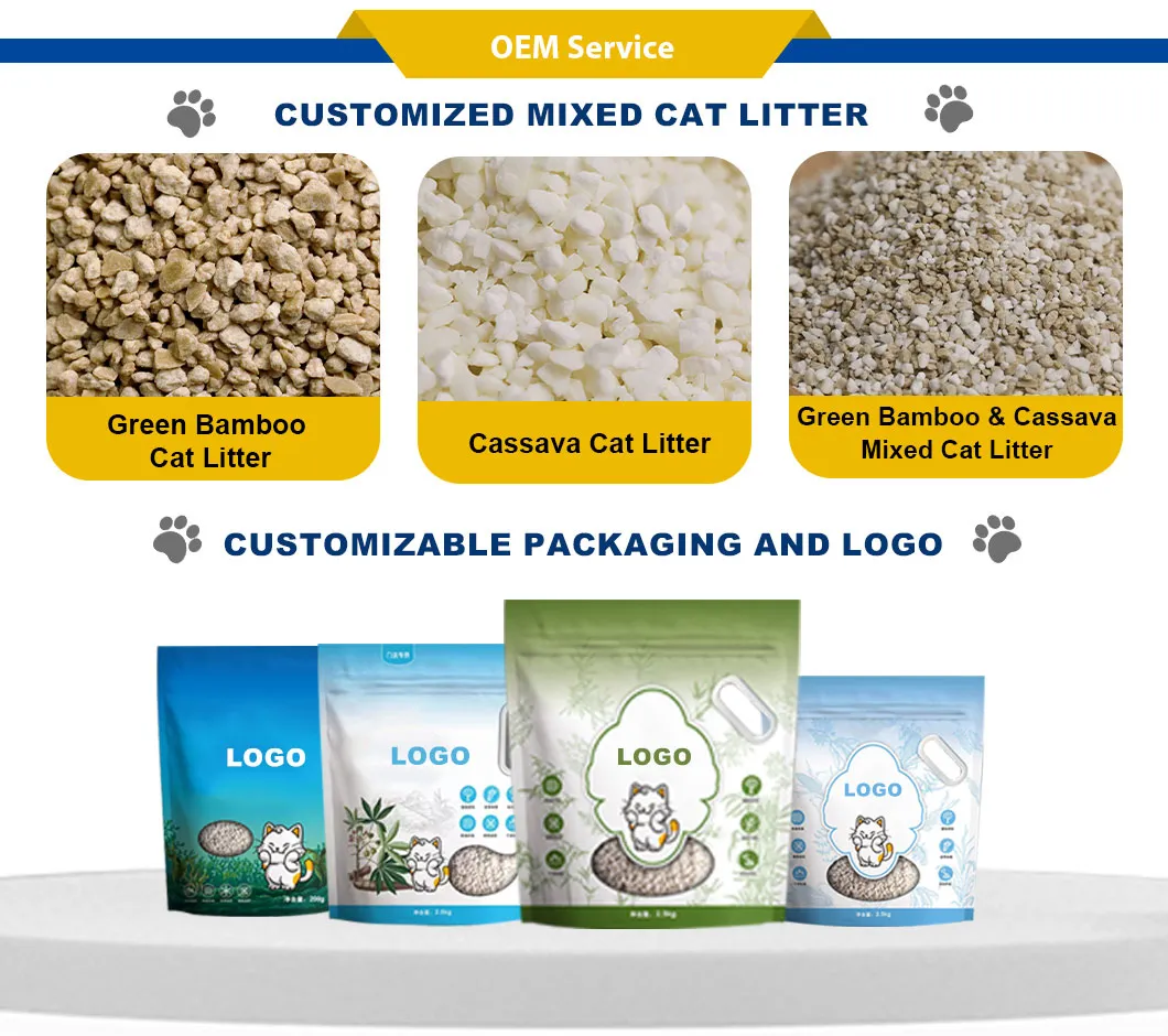Areia para gatos biodegradável à base de mandioca, de alta qualidade, livre de poeira e fácil de limpar, areia para gatos ecológica de milho e mandioca