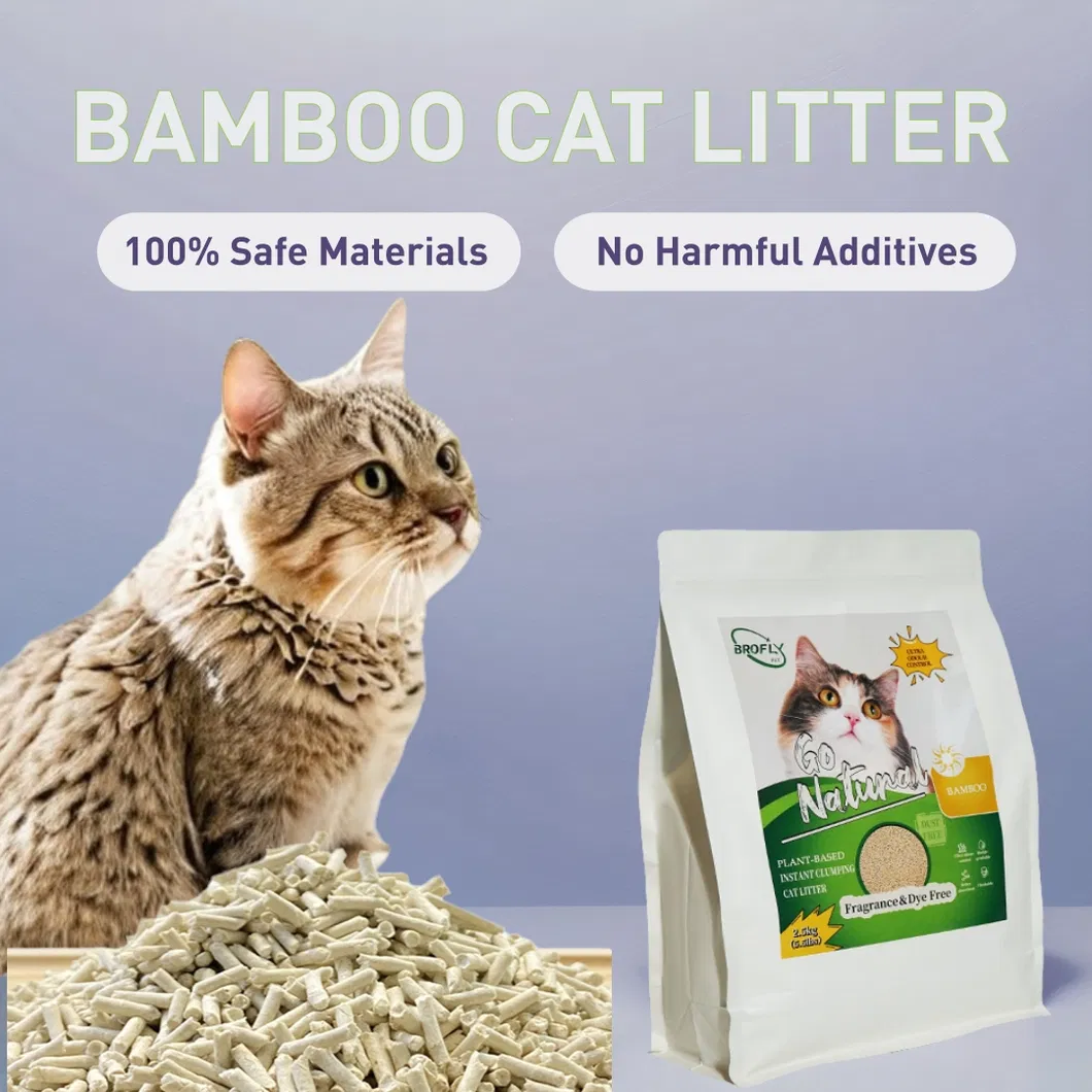 Areia para Gato Biodegradável e Flushável Feita de Bambu Natural para Animais de Estimação
