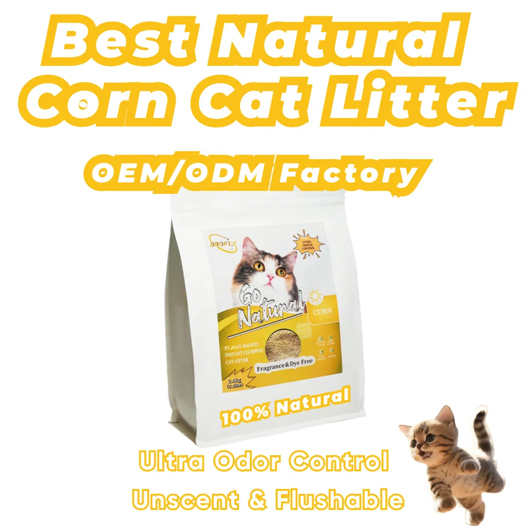 Fabricante Atacado Natural Saudável Areia para Gato à Base de Milho Absorvente de Água e Aglomerante Sem Sabor