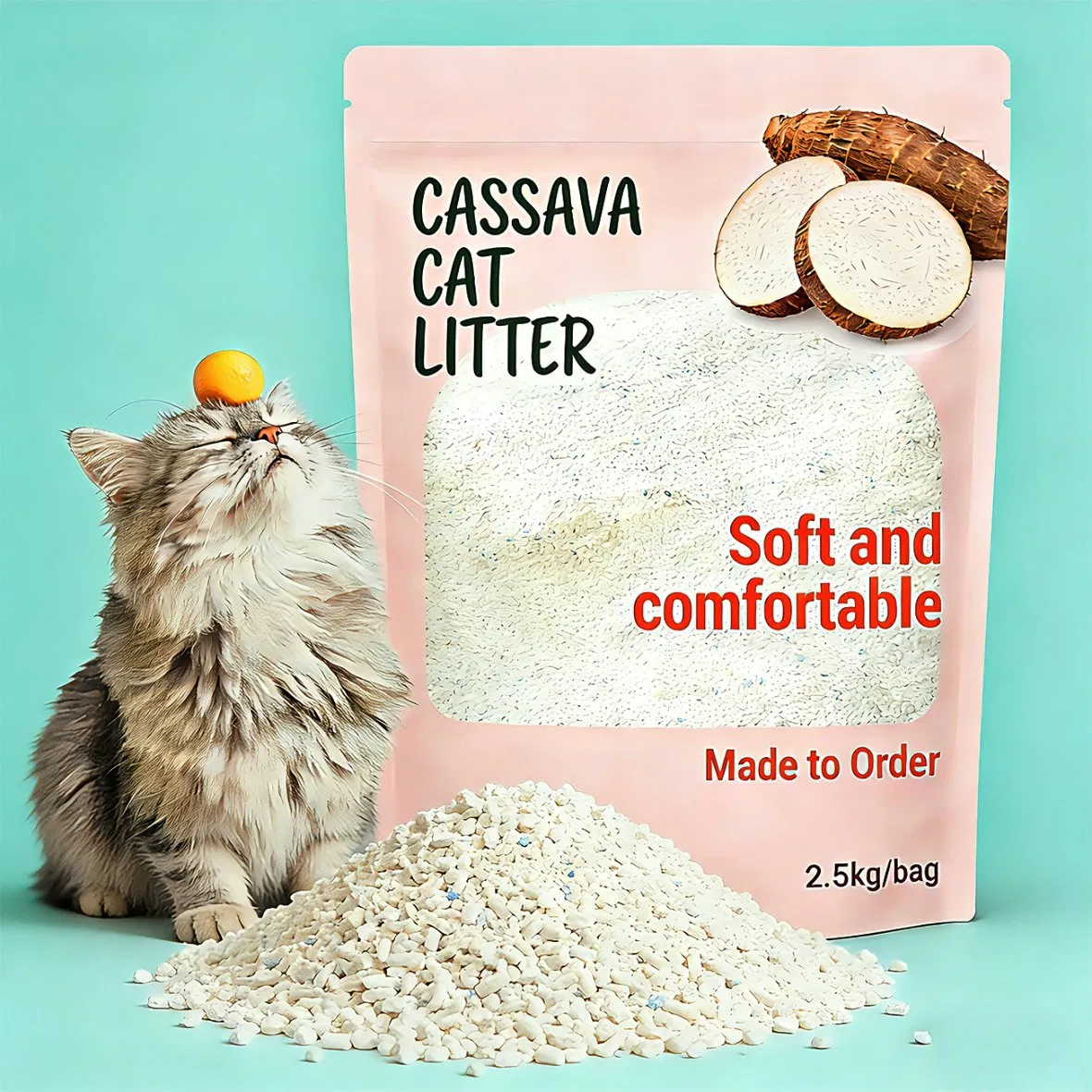 Areia para Gato à Base de Plantas Atacado de Fábrica da China 0.5-3mm Controle de Odor Premium Agregação Rápida Areia para Gato de Cassava