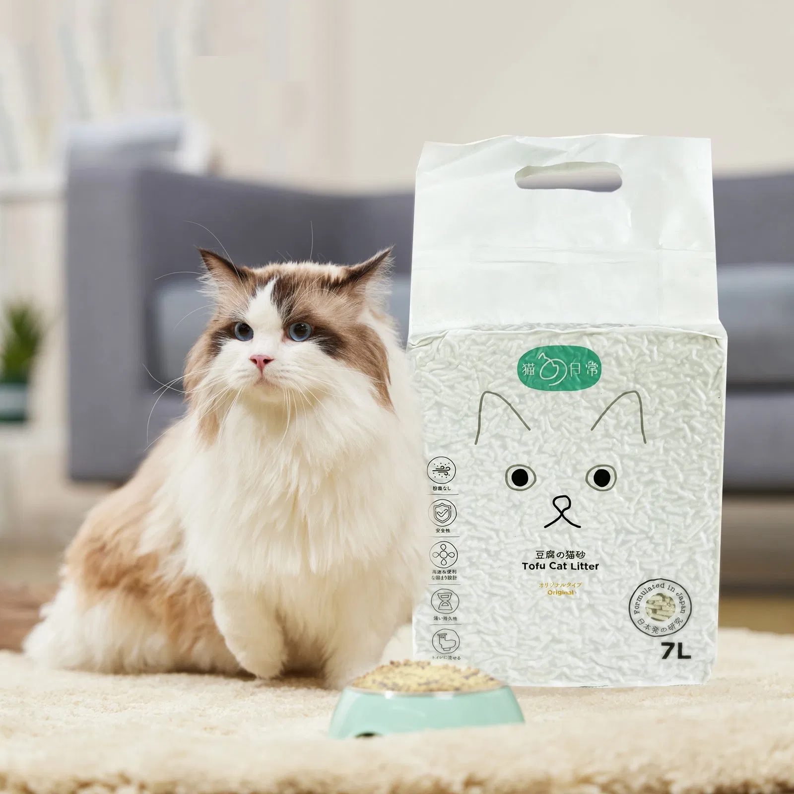 Venda Quente Areia de Gato de Tofu 2.5kg 6L À Base de Milho 2mm Agregante Original Areia de Gato de Tofu de Bambu