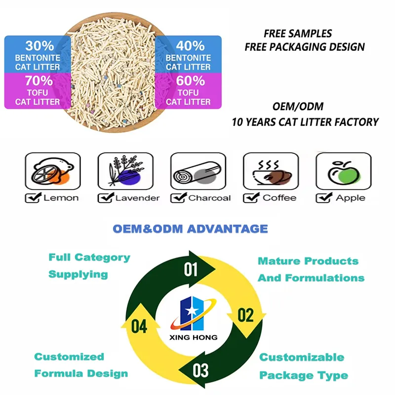 Fabricado na China, areia para gatos de bentonita misturada, aglomerante e biodegradável, acessórios para pets