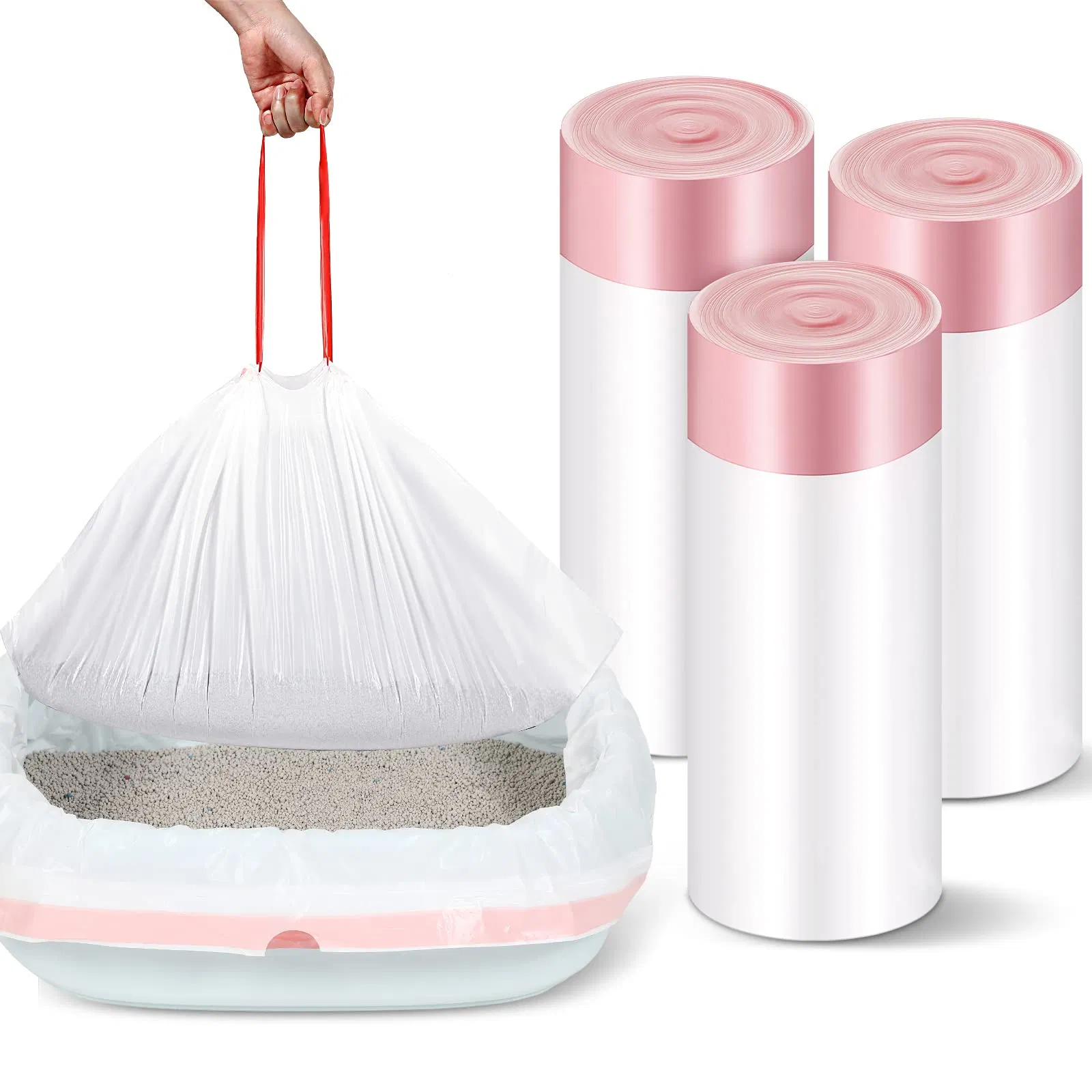 Atacado de Fábrica 60 PCS Um Rolo de Forros para Caixa de Areia de Gato Extra Grande Sacos de Lixo Pesados com Cordão Suprimentos da Marca Amazon OEM ODM