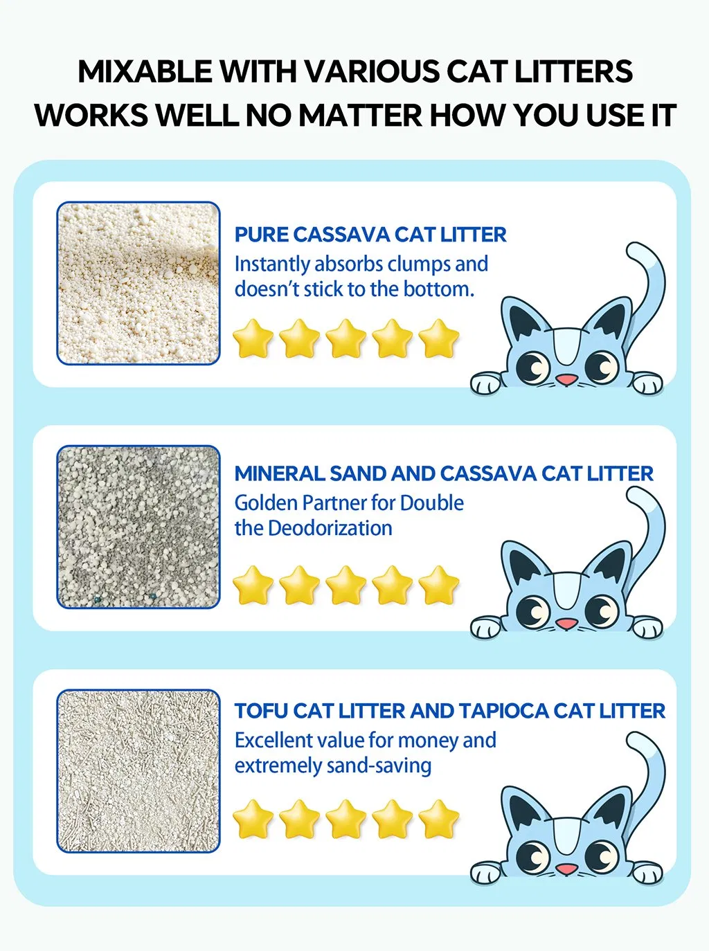OEM Smart 100% Areia para Gato à Base de Plantas com Controle de Odor Forte, Formação de Grumos e Livre de Poeira, Biodegradável de Mandioca para Todos os Gatos