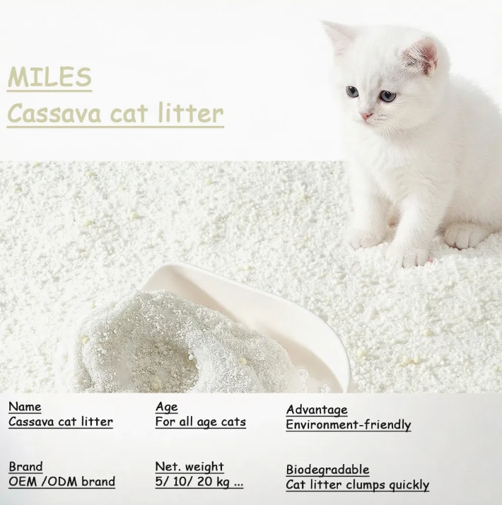 Areia para Gato à Base de Mandioca Não Tóxica 99.9% Sem Poeira Fácil de Remover Melhor para Caixas de Areia para Gatos e Lares com Vários Gatos