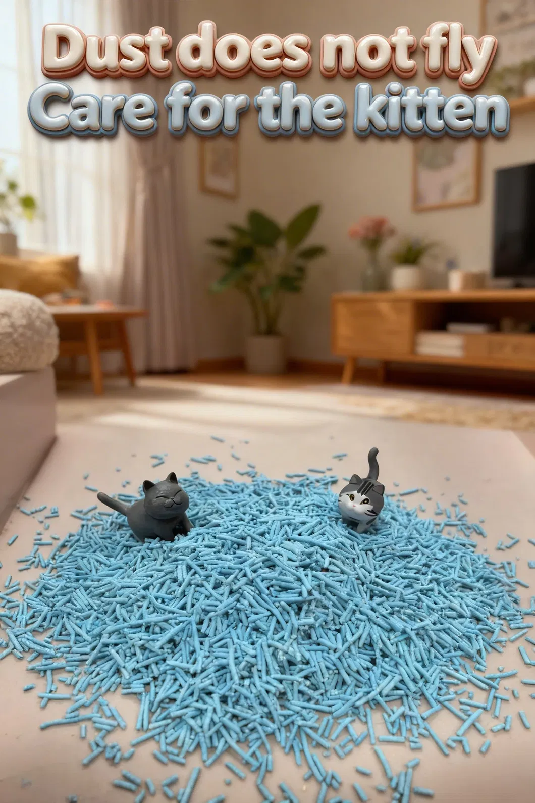 Areia para gatos saborizada à base de plantas feita de fibra de ervilha e amido de milho